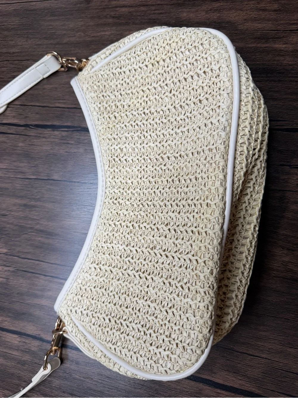 Woven Cream Shoulder Bag with Adjustable Strap